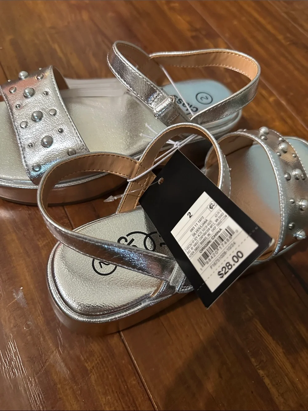 Art Class Silver Metallic Studded Platform Sandals Girls 2 NWT